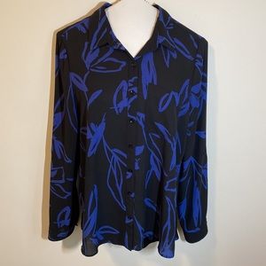 Silky blue & black blouse